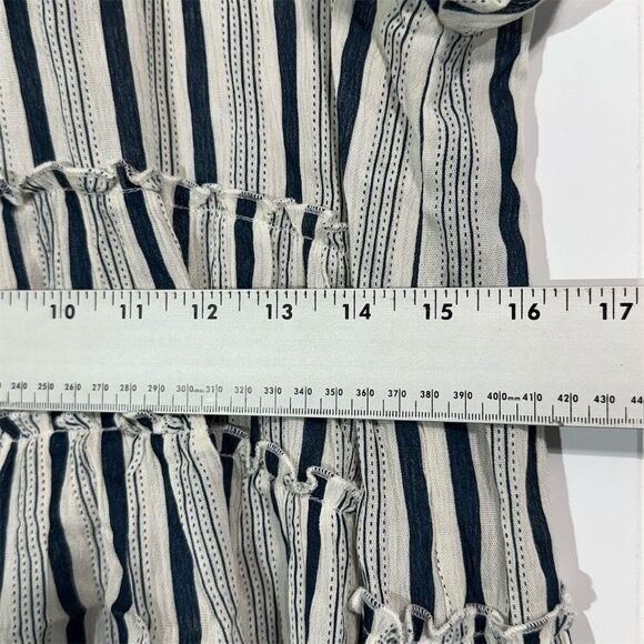 THML Embroidered Striped Peplum Top Medium Blue White Boho Festival Tassel - Picture 7 of 8